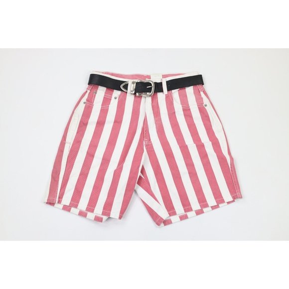 NOS Vintage 90s Streetwear Womens Size 9 / 10 Striped Belted Denim Mom Shorts